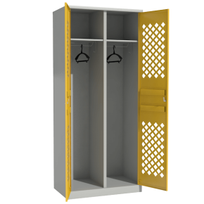 цветной шкаф для раздевалки двухсекционный с перфорированными дверцами фото