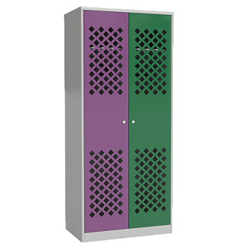 цветной шкаф для раздевалки двухсекционный с перфорированными дверцами фото