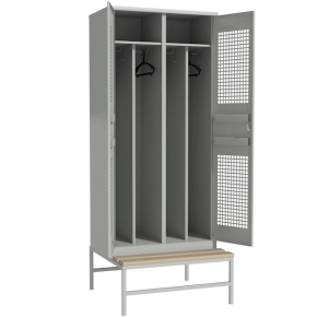 шкафчик металлический для одежды на подставке со скамейкой фото