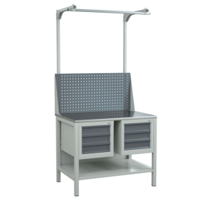 верстак 1000 с полкой, экраном с консолями и 2 подвесными тумбами с 3 выдвижными ящиками фото