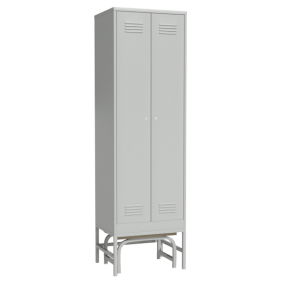 шкаф металлический для одежды на подставке со скамьей фото