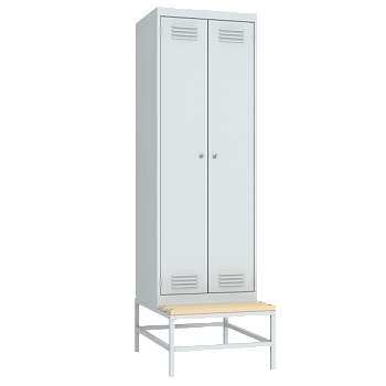 гардеробный шкаф для раздевалок на подставке с деревянной скамьей фото