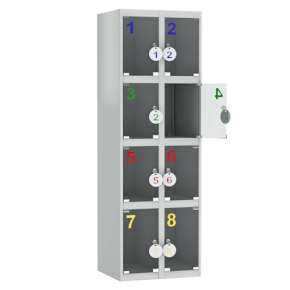 шкаф для сумок на 8 ячеек с дверцами из оргстекла фото