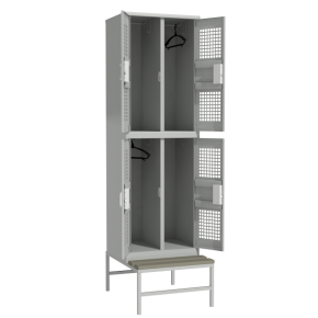 сварной шкаф для одежды со скамьей на подставке с перфорированными дверцами и электронным замком фото