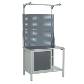 верстак 1000 с двойным экраном и тумбой с распашной дверцей и полкой фото