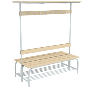 Двухсторонняя спортивная раздевалка с полками под обувь и полками под головные уборы