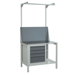 верстак 1000 с экраном с консолями и тумбой с 4 выдвижными ящиками фото