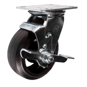 колесо большегрузное поворотное с тормозом (черная резина) 200 мм фото