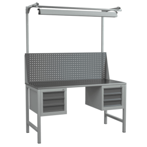 верстак 1500 с 2 подвесными тумбами, экраном и светодиодным светильником фото