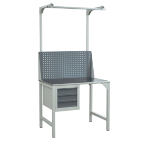 верстак 1000 с подвесной тумбой с 3 ящиками и экраном с консолями фото