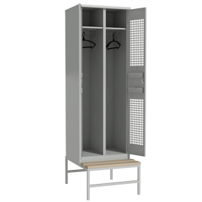 шкаф для раздевалки перфорированный на подставке со скамьей фото