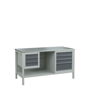 верстак 1500 с полкой и 2 тумбами с выдвижными ящиками фото