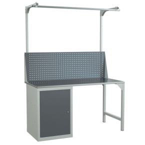 верстак 1500 с распашной тумбой и экраном с консолями фото