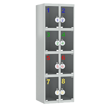 шкаф для сумок на 8 ячеек с дверцами из оргстекла фото